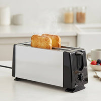 Stainless Steel Long-Slot Toaster 6 Settings 2-Slice Toaster Automatic Lift up Appliance Compact for Students