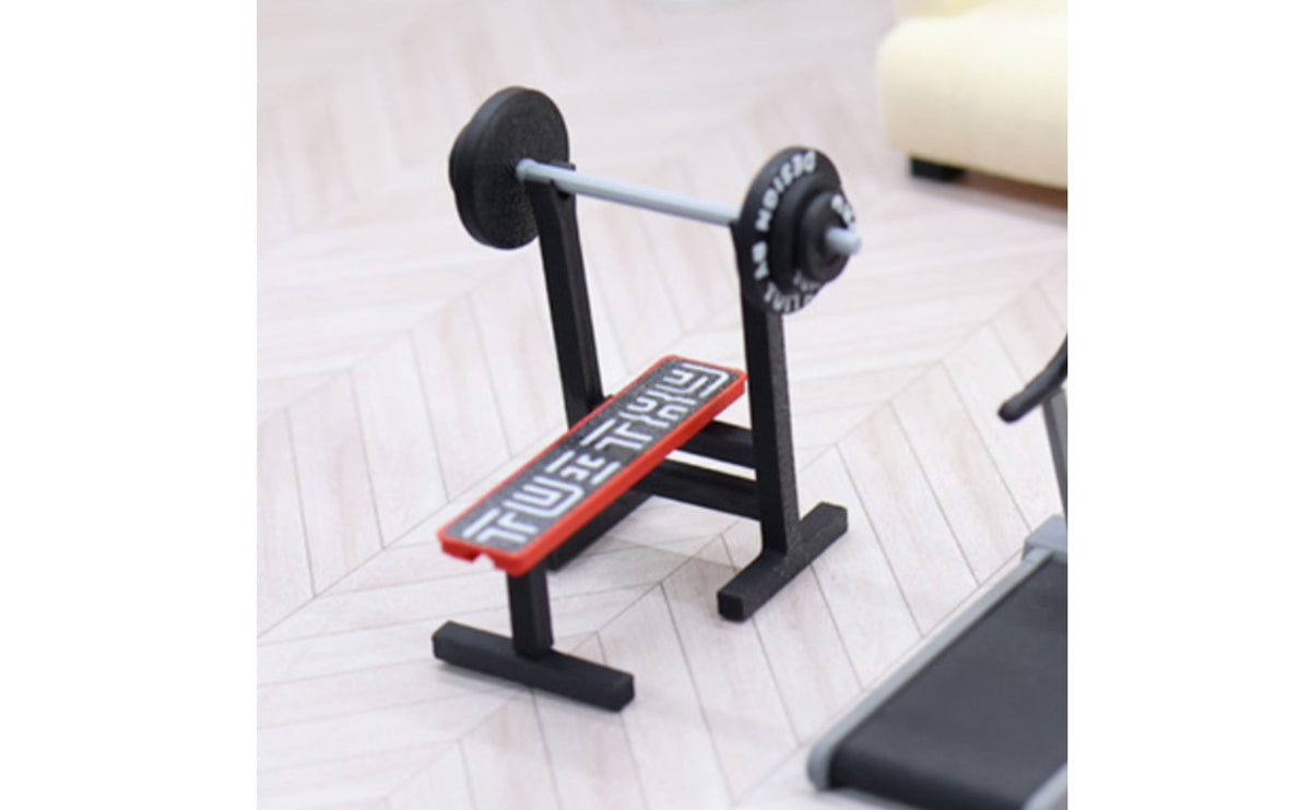 1/12 Scale Miniature Bench Press, Compact Size Tiny Fitness Equipment Model, Realistic Barbell Weight Set for Dollhouse Gym, Diorama Makers, Sand Table Scene, Hobbyist Accessories