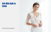 Bridal Tiara, Shimmering Soft Veil & Sash Set, Princess Theme, Party Accessory