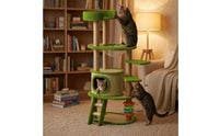 Sisal-Wrapped Multi-Level Feline Tree Carpeted Feline Climbing Structure Clear Scratching Post Structure Rotating Toy