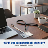 Leather Retractable Card Holder Lanyard, PU Neck Strap with Easy Pull Reel, Modern Minimalist ID Holder for Office, Phone