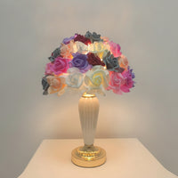 Floral Lamp with Rose Petal Shade Pink Flower Dome Table Lamp Elegant Warm for Bedroom, Living Room