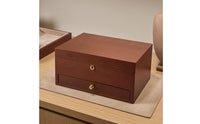Rosewood Grain Wooden Jewelry Box Lock and Key Lockable Jewelry Box Gold-Tone Pulls Home Storage Hinged Lid