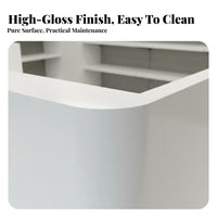 Curved White Reception Desk High-Gloss Finish Small Minimalist Front Desk Compact Footprint White Varnished Surface Cashier Stand for Shopkeepers