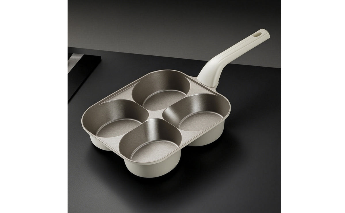 Nonstick Four-Cavity Frying Pan Deep-Well Egg Pan with Four Cavities Thick Egg Skillet Thickened for Students, Breakfast, Dorm Kitchens