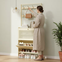 Space-Saving Freestanding Entryway Rack Large Capacity Tip-out Shoe Cabinet Modern Design Slim Shoe Cabinet Coat Rack Breathable Design for Renters, Hallway