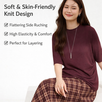 Womens Jumpers Plus Size Round Neck Sweater in Viscose Fiber Blend, Medium Thickness Knit for Office and Casual Wear