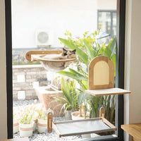Cat Hammock Window Cat Perch with Oak Wood Composite Frame, Square Hanging Cat Bed for Sunbathing, Multi-Scene General Use Balcony Cat Bed
