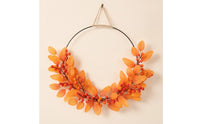 Half-Wreath Lightweight Wreath with Metal Hoop Faux Botanical Decoration for Thanksgiving, Entryway