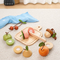 Wooden Cutting Fruit Culinary Play Pieces Set Realistic Wooden Cutting Produce Culinary Play Pieces Set Educational Kitchen Accessories for Preschool