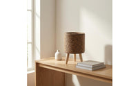 Wooden Legs Rattan Planter Clear Liner Wood Leg Planter Tabletop Wicker Plant Basket Decorative