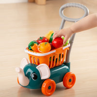 Play Shopping Cart with Food Imaginative Elephant Push Cart Rounded