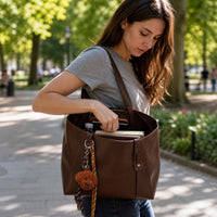 Women's Large Capacity Tote Bag with Pendant, Stylish Commuter Shoulder Bag
