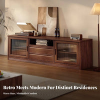 Sturdy Construction Extendable TV Cabinet Stable Load-Bearing Black Walnut Media Console Cord Management Solid Wood TV Stand Easy Assembly for Apartment Dwellers, Homeowners, Interior Design Enthusiasts, Bedroom, Home Office