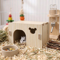 Solid Wood Hamster House, Single Room Wooden Hideaway with Round Hole Entrance, Syrian Dwarf Habitats Decor, Small Animal Resting Hut, 141 Chars