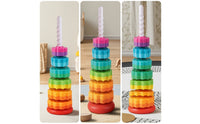 Rotate Rainbow Stacking Column Smooth-Edged Rotating Stacker Interlocking Stacking Toy with Spiral Post Textured for Toddlers, Babies, Playroom, Classroom