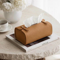 Car Accessories and Faux Leather Tissue Box Holder for Bathroom Decor, Seamless Oval PU Leather Tissue Box for Home Office, Multi-purpose Case