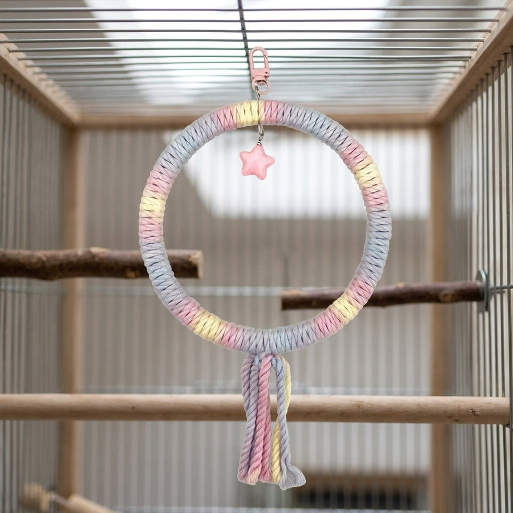 Rope Swing Parrot Swing Toy with Bells, Hoop Swing Perch for Budgie, Cockatiel, and Lovebird, Small Bird Cage Accessory