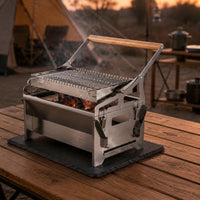 Portable Flip Barbecue Grill Wooden Handle Camping Cooker Easy to Clean Outdoor Cooking Gear for Picnic