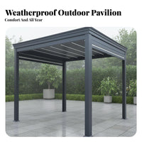 Sun Protection Flat-Roof Gazebo Rustproof Frame Hardtop Gazebo Weather Resistant Garden Pavilion Rust-Proof for Homeowners, Business Owners, Property Managers, Courtyard, Backyard, Poolside, Lawn
