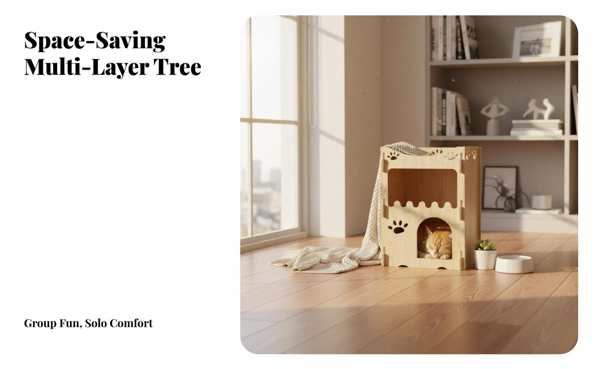 All-Season Use Wooden Cat Villa Stable Structure Multi-Level Cat Condo Spacious Interior 2-Story Pet Kennel Sturdy for Families with Pets, Indoors, Living Room, Bedroom, Home