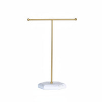 Detachable Design T-Shaped Bar Jewelry Display Stand Easy Assembly Necklace Holder with Marble Base Minimalist Design Earring and Bracelet Organizer Rack for Countertop, Dresser, Bedroom