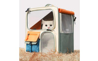 Large Capacity Feline Backpack Carrier Portable Feline Trolley Bag Breathable Mesh Wheeled Pet Backpack Telescoping Handle for Travel, Outdoor