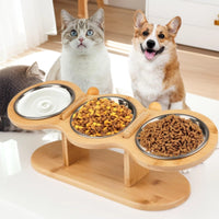 Pet Bowl Stand with Stainless Steel Bowls Tilted Raised Cat Feeder Dishwasher Pet Feeder with Bowls for Cats, Small Dogs, Indoor