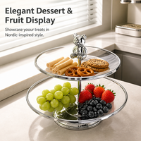 Glass Serving Stand, Tiered Stand for Dessert, Smoky Grey Serving Platter Stand, Luxury Bear Decorative Table Centerpiece