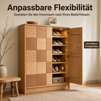 Nordic Shoe Cabinet from Oak Wood, Modern Shoe Commode with Glass Doors, Stylish Shoe Storage for Hallway, Wood Grain Design