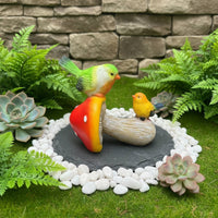 Bird on mushrooms Statue resin mushrooms Bird Figurine Animal Sculpture Decoration for Outdoor, Balcony, Potted Plants
