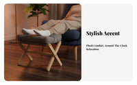 Folding Footstool Padded Stool with X Legs Upholstered Footstool with Cushion for Living Room, Office, Reading Corner