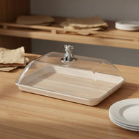 Rectangular Tray with Clear Lid Versatile Food Display Platter with Cover Decorative Handle Pastry Storage Box for Market Stalls, Buffets, Parties