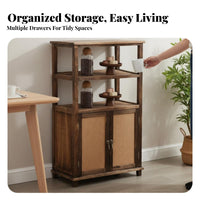 Rattan Door Cupboard Sturdy Wood Frame 2-Door Rattan Chest Vintage Design Multifunctional for Renters, Bedroom, Entryway