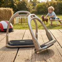 Silver Metal Frame Children's Stirrups Black Step Platform Anti-Slip Stirrups Rounded Arch Shape Stainless Steel Stirrup Extended Opening for Children