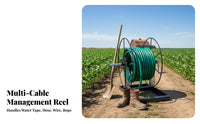 Hand Crank Hose Reel Stand Detachable Design Freestanding Irrigation Hose Winder Adjustable Width Heavy Duty Drip Tape Reel for Farmers, Farm, Orchard