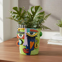 Artistic Picasso Head Vase Funny Artistic Face Planter Handmade Look Abstract Face Vase for Tabletop, Indoor Display