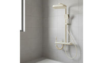 LED Ambient Light Thermostatic Shower System Solid Copper Core Digital Display Shower Set Waterfall Tub Spout Bathroom Fixture Integrated Storage Shelf