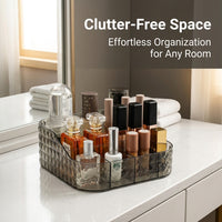 Cosmetic Organizer with Clear Acrylic Compartments, Diamond Pattern Design for Bathroom Counter, Transparent Storage Box for Vanity