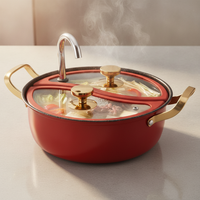 304 Stainless Steel Divided Hot Pot with Lid, Thickened Dual-Handle Shabu-Shabu and Fry Pot for Induction Cooktops