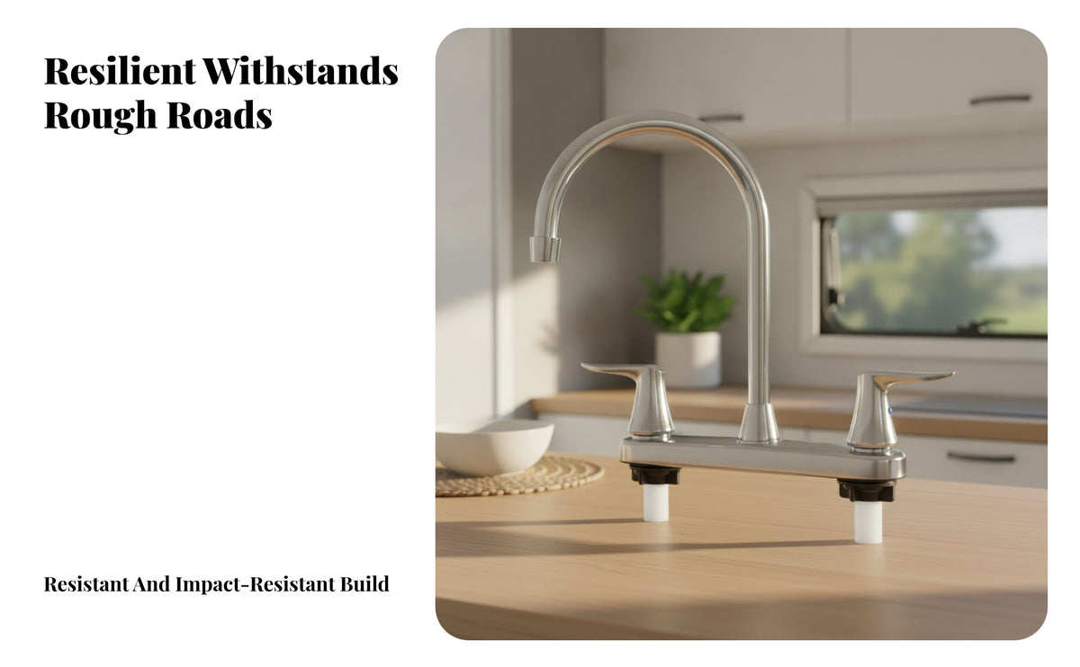 Washroom Faucet with Deck Plate | Polished Metallic Finish, Deck-Mounted Sink Faucet with Swivel Spout, for RV