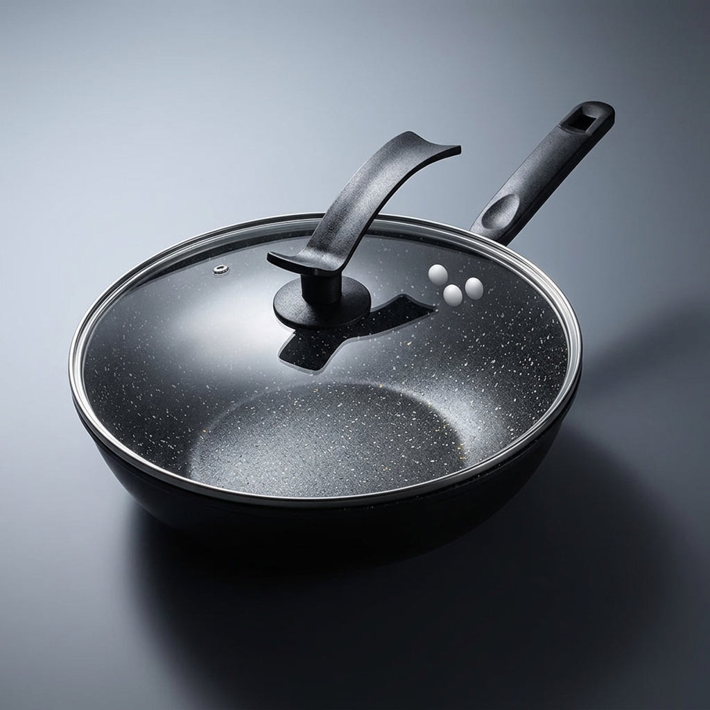 Stir Fry Induction Wok and Cooking Pan with Lid, Large Wok Pan for Family Cooking, Induction Hob Wok with Lid, Stone Frying Pan for Home Use