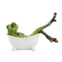 Frog Lying in Bathtub Figurine Tabletop Decor Compact for Office Desk, Bookshelf