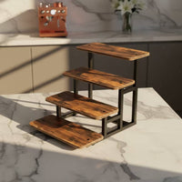 4 Tier Display Stand Rustic Cupcake Stand with Wooden Shelves Space Saving Wood Display Riser for Party Hosts, Weddings