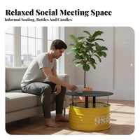 Oil Drum Table and Chair Set Utilitarian Aesthetic Cafe Seating Retro Aesthetic Space-Saving Size for Interior Designers