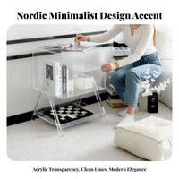 Modern Minimalist aesthetic Transparent Ribbon Table Multi-Functional Home Furniture Sculptural Design Nightstand Iridescent Finish for Homeowners, Renters, Living Room, Bedroom, fromice, Entryway