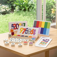 Hands-on Wooden Math Toy Child-Led Wooden Toy with Cards Colorful Number Blocks Preschool for Tabletop, Home Study