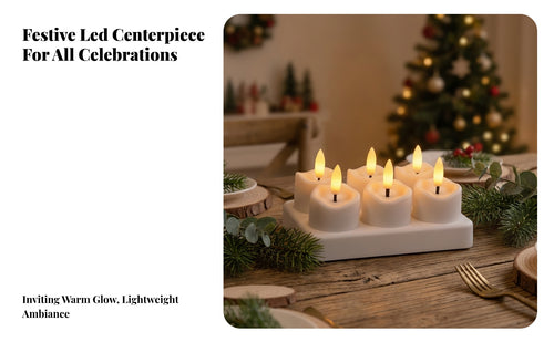 6 Pieces Rechargeable LED Candle Set | Flameless Ambient Glow, Glossy White Finish, LED Candle with Charging Base, for Dinner Settings