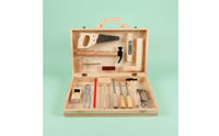 Suitcase Style Carpentry Repair Toy Natural Wood Finish Wooden Tool Box Toy Assorted Pieces Wooden Toolbox Set Metal