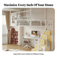 Wrought Iron Loft Bed Space-Saving Vertically Tiered Bed Bed Modern Minimalist Design Bedroom Furniture for Apartment Dwellers, Teens, Small Areas